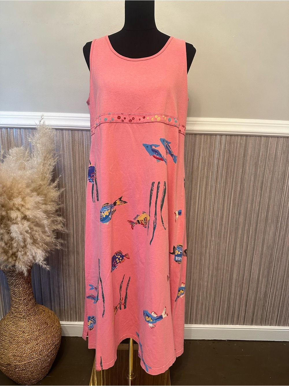 Vintage Original Copa Cabana Pink Tropical Fish Tank Dress Medium Made in USA